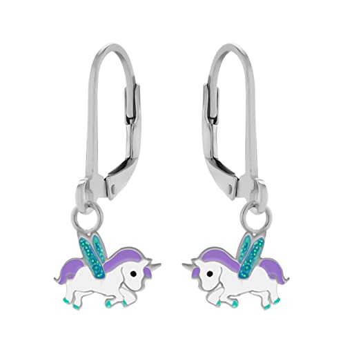 Einhorn Geschenke für Mädchen von LOVE YOUR CITY. Tier Schmuck Ohrringe, Ohrhänger für Kinder, Kinderschmuck aus 925 Sterling Silber mit bunter Emaille. von LOVE YOUR CITY