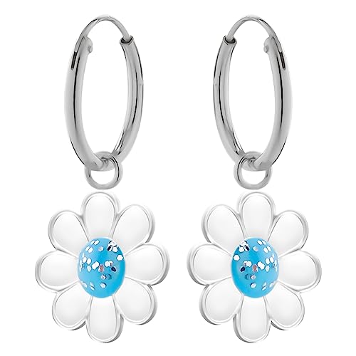 Ohrringe, Creole kleine Blume. LOVE YOUR CITY Schmuck Geschenke für Mädchen, Kinder. Liebevoll gearbeiteter Kinderschmuck aus 925 Sterling Silber mit Emaille.… (Blau) von LOVE YOUR CITY