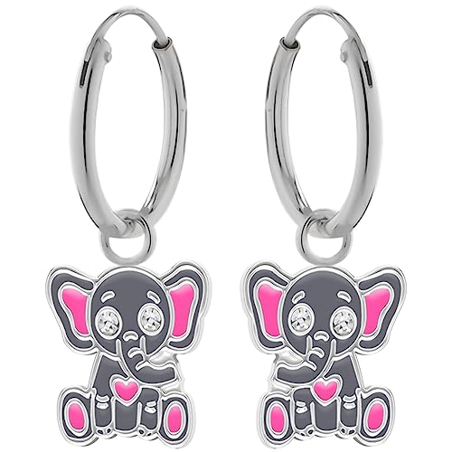 Ohrringe, Creole kleiner Elefant mit Glitzeraugen. LOVE YOUR CITY Schmuck Geschenke für Mädchen, Kinder. Kinderschmuck aus 925 Sterling Silber mit Emaille. von LOVE YOUR CITY