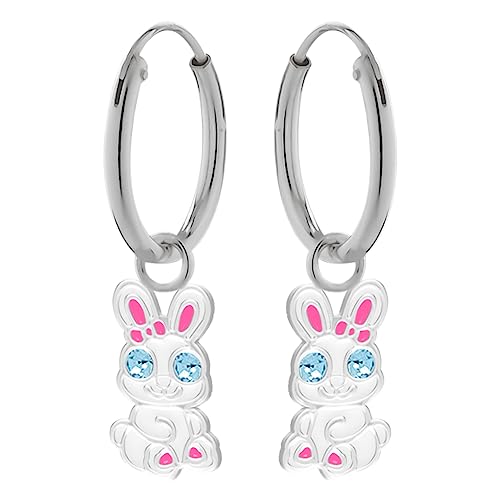 Ohrringe, Creole kleines Häschen, Hase mit Glitzeraugen. LOVE YOUR CITY Schmuck Geschenke für Mädchen, Kinder. Liebevoll gearbeiteter Kinderschmuck aus 925 Sterling Silber mit Emaille. von LOVE YOUR CITY