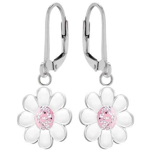 Ohrringe, Ohrhänger kleine Blume. LOVE YOUR CITY Schmuck Geschenke für Mädchen, Kinder. Liebevoll gearbeiteter Kinderschmuck aus 925 Sterling Silber mit Emaille. (Rosa) von LOVE YOUR CITY