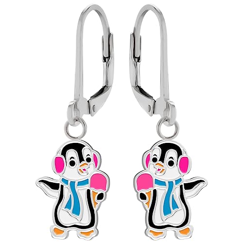 Ohrringe, Ohrhänger kleiner bunter tanzender Pinguin. LOVE YOUR CITY Schmuck Geschenke für Mädchen, Kinder. Liebevoll gearbeiteter Kinderschmuck aus 925 Sterling Silber mit Emaille. von LOVE YOUR CITY
