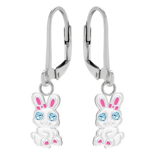 Ohrringe, Ohrhänger kleines Häschen, Hase mit Glitzeraugen. LOVE YOUR CITY Schmuck Geschenke für Mädchen, Kinder. Liebevoll gearbeiteter Kinderschmuck aus 925 Sterling Silber mit Emaille. von LOVE YOUR CITY