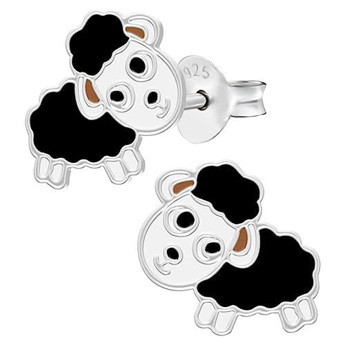 Ohrringe, Ohrstecker kleines schwarzes Schaf. LOVE YOUR CITY Schmuck Geschenke für Mädchen, Kinder. Liebevoll gearbeiteter Kinderschmuck aus 925 Sterling Silber mit Emaille. von LOVE YOUR CITY