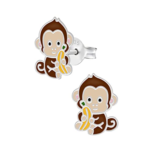 LOVE YOUR CITY Ohrringe, Ohrstecker Affe kleines Äffchen. Tier Schmuck Geschenke für Mädchen, Kinder, Kinderschmuck aus 925 Sterling Silber mit Emaille. von LOVE YOUR CITY