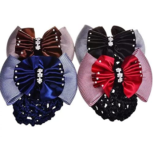 LOVEF Haarspange mit Strasssteinen für Damen, mit Schleife, Rot + Blau + Schwarz, 4 Stück von LOVEF