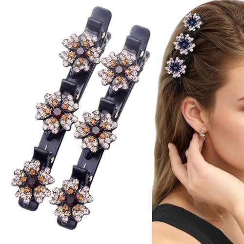 Geflochtene Haarspangen, Doppelschicht Haarspange, 2025 Haarspangen Damen mit Funkelnden Kristallsteinen Elegante Haarstyling Clips Strass-Haarspange haarklammern (CD-01) von LOVELOCKBEAR