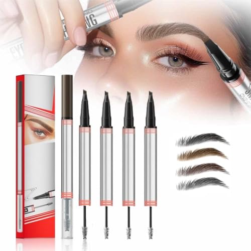 Microblading Augenbrauenstift mit 4 Mikrogabelspitzen, 2In1 Augenbrauenstift mit Gel, Wischfester Augenbrauenfarbe, Sorgt für Natürlich Aussehende, Definierte Augenbrauen (4PC) von LOVELOCKBEAR