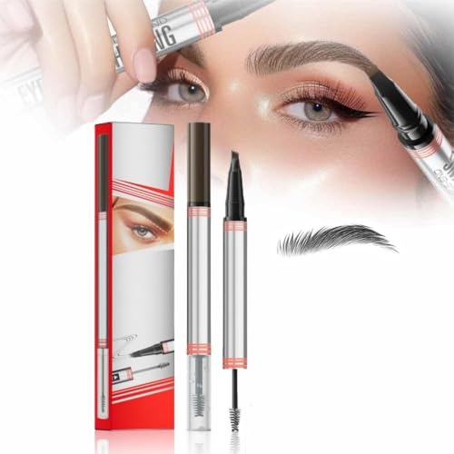 Microblading Augenbrauenstift mit 4 Mikrogabelspitzen, 2In1 Augenbrauenstift mit Gel, Wischfester Augenbrauenfarbe, Sorgt für Natürlich Aussehende, Definierte Augenbrauen (Grau) von LOVELOCKBEAR