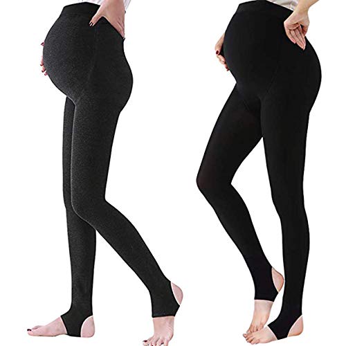 LOVELYBOBO 2 Pack Damen Blickdichte Umstands Strumpfhose Schwarze/Hautfarbene 320D von LOVELYBOBO