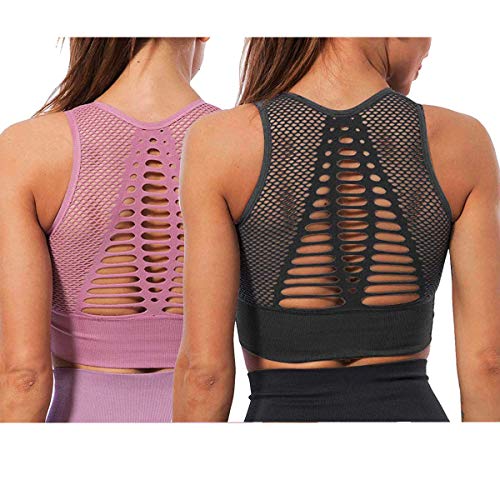 LOVELYBOBO 2 Pack Damen Nahtlos Yoga Sport-BH Ohne B¨¹Gel mit Polstern - Komfort Klassische Fitness Training Bustier Bra Top (schwarz +pink) von LOVELYBOBO