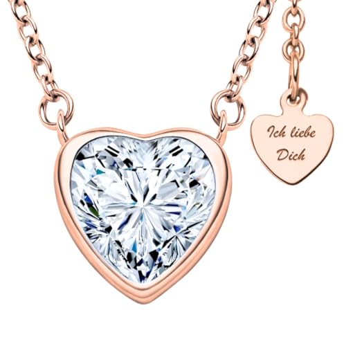 Halskette Damen Rosegold Herzkette Rose Gold Kette vergoldet Engelsflügel Damenkette Ich Liebe Dich Herz-Anhänger Rosegoldschmuck Schmuck Geburtstag Valentinstag Jahrestag Geschenke Frauen Freundin von LOVENEST