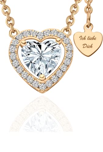 Halskette Damen Rosegold Herzkette Rose Gold Kette vergoldet Damenkette Ich Liebe Dich Herz-Anhänger Kettenanhänger Rosegoldschmuck Schmuck Geburtstag Weihnachten Jahrestag Geschenke Frauen Freundin von LOVENEST