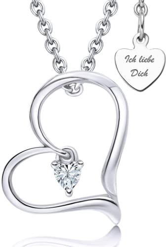 Herzkette Damen Silber 925 2-in-1 Halskette Kette Ich Liebe Dich Silberkette Echt Damenkette Herz-Anhänger Herz Geburtstag Hochzeitstag Jahrestag Geschenke Damenschmuck Schmuck Damen Frauen Freundin von LOVENEST