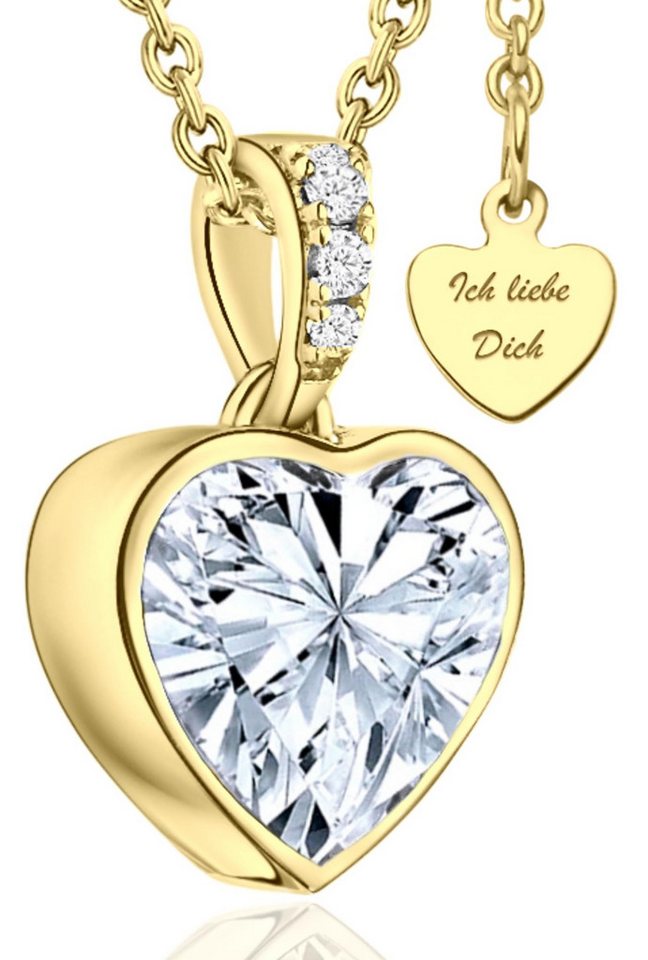 LOVENEST Herzkette Halskette Damen Silber 925 / Gold vergoldet mit Herz-Anhänger Zirkonia (Silberkette Anhänger Geschenke für Frauen Valentinstag Frau Freundin, Geschenkset Damenkette Weihnachten Set), Sie Geburtstag Hochzeitstag Liebesbeweis Liebesgeschenk Herz Schmuck von LOVENEST