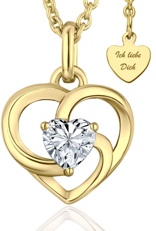 LOVENEST Herzkette Halskette Damen Silber 925 / Gold vergoldet mit Herz-Anhänger Zirkonia (Silberkette Anhänger Geschenke für Frauen Valentinstag Frau Freundin, Geschenkset Damenkette Weihnachten Set), Sie Geburtstag Hochzeitstag Liebesbeweis Liebesgeschenk Herz Schmuck von LOVENEST