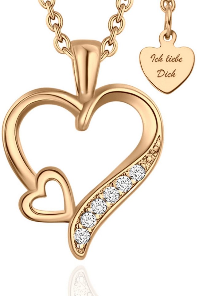 LOVENEST Herzkette Halskette Damen Silber 925 / Gold vergoldet mit Herz-Anhänger Zirkonia (Silberkette Anhänger Geschenke für Frauen Valentinstag Frau Freundin, Geschenkset Damenkette Weihnachten Set), Sie Geburtstag Hochzeitstag Liebesbeweis Liebesgeschenk Herz Schmuck von LOVENEST