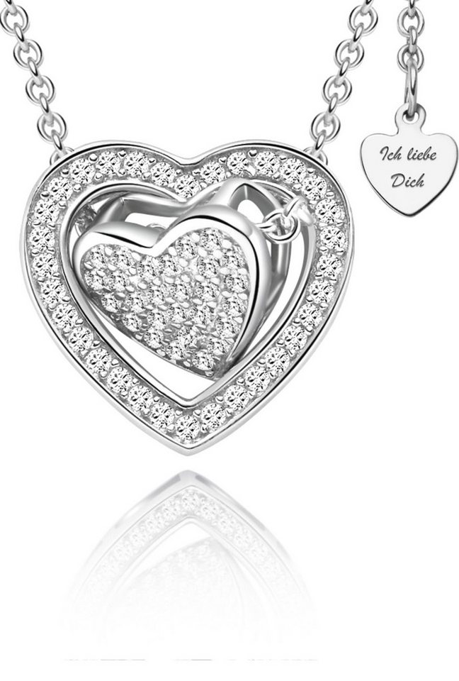 LOVENEST Herzkette Herzkette 3-in-1 Silber 925 Damen *Ich Liebe Dich* Herz-Anhänger (Silberkette Anhänger Geschenke für Frauen Weihnachtsgeschenk Freundin, Geschenkset Damenkette Weihnachten Set), Sie Geburtstag Hochzeitstag Liebesbeweis Liebesgeschenk Herz Schmuck von LOVENEST