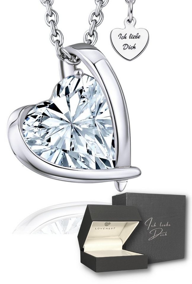 LOVENEST Herzkette Herzkette Silber 925 Halskette Damen *Ich Liebe Dich* Herzanhänger (Silberkette Anhänger Geschenke für Frauen Weihnachtsgeschenk Freundin, Geschenkset Damenkette Weihnachten Set), Sie Geburtstag Hochzeitstag Liebesbeweis Liebesgeschenk Herz Schmuck von LOVENEST