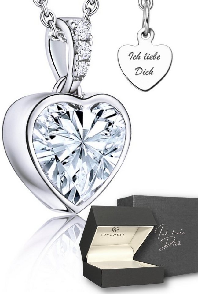 LOVENEST Herzkette Herzkette Silber 925 Halskette Damen *Ich liebe Dich* Herz-Anhänger (Silberkette Anhänger Geschenke für Frauen Valentinstag Frau Freundin, Geschenkset Damenkette Weihnachten Set), Sie Geburtstag Hochzeitstag Liebesbeweis Liebesgeschenk Herz Schmuck von LOVENEST