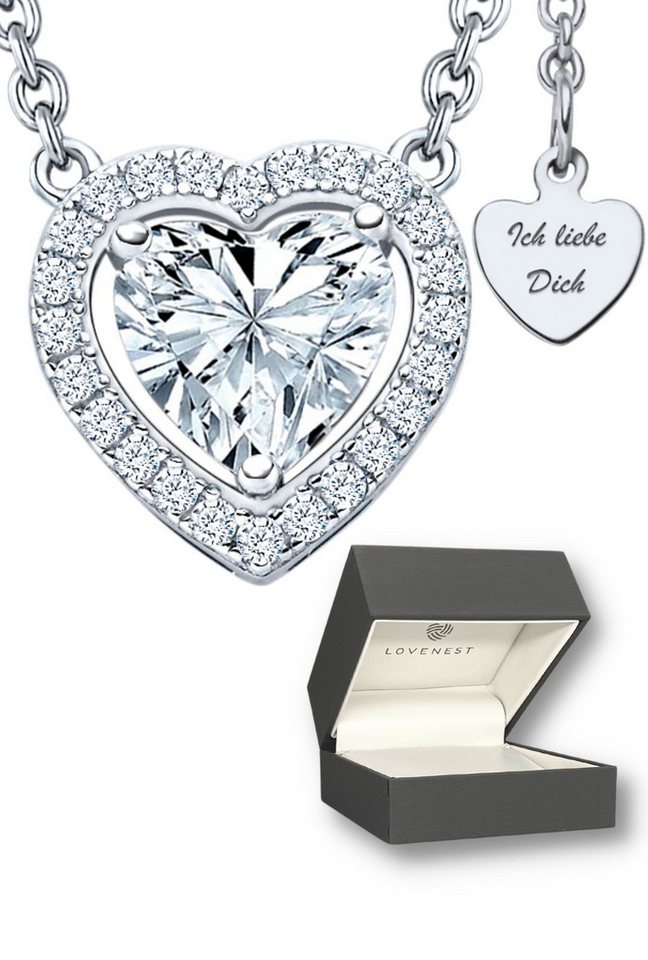LOVENEST Herzkette Herzkette Silber 925 Halskette mit *Ich Liebe Dich* Herz-Anhänger (Silberkette Anhänger Geschenke für Frauen Weihnachtsgeschenk Freundin, Geschenkset Damenkette Weihnachten Set), Sie Geburtstag Hochzeitstag Liebesbeweis Liebesgeschenk Herz Schmuck von LOVENEST