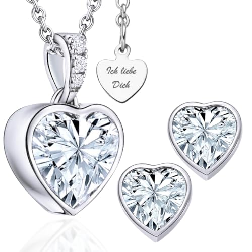 Schmuck Set Damen Silber 925 Herz Schmuckset 3tlg Kette Ohrringe Set Halskette Ich Liebe Dich Damenschmuck Silberschmuck Geburtstag Hochzeitstag Jahrestag Geschenke Frauen Freundin Sie Geschenkidee von LOVENEST