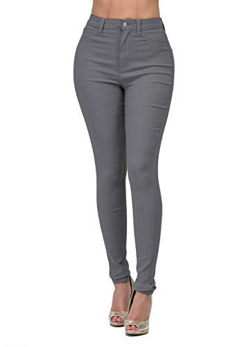 High Waisted-Rise Farbige Stretch Skinny Destroyed Zerrissen Distressed Jeans für Frauen Olive Senf RED, Dunkel_Grau, Groß von LOVER BRAND FASHION