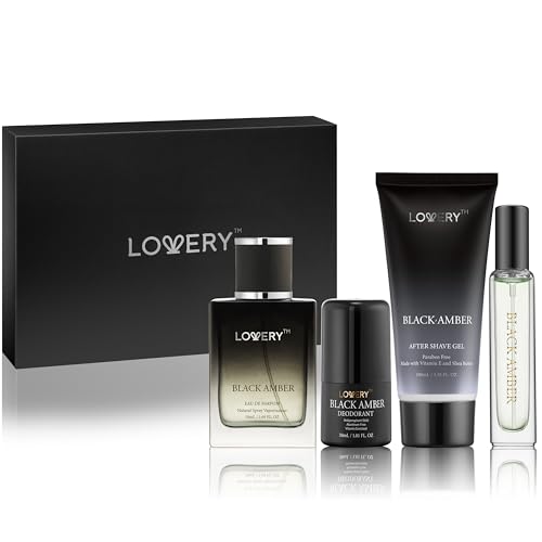 LOVERY "Weihnachtsgeschenke für Männer, Black Amber Mens Parfüm, 4-in-1, Deodorant und Eau de Toilette, Geschenk-Set, 4-teiliges Set von LOVERY