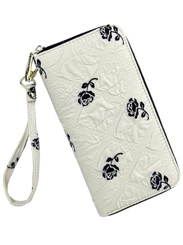 LOVESHE Damen-Geldbörse, RFID-blockierend, Reißverschluss, Clutch, Handgelenk, Clutch, Geldbörse für Frauen, flower-black, Reise-Geldbörse von LOVESHE