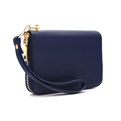 LOVESOME Kleine Damen-Geldbörse mit Reißverschluss, doppelter Reißverschluss, Doppelfach, Handgelenkschlaufe, Marineblau, Geldbörse mit umlaufendem Reißverschluss von LOVESOME