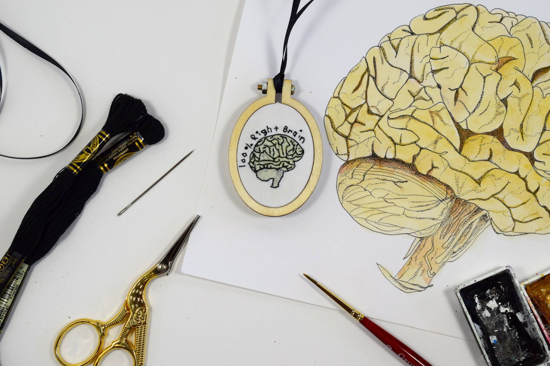 Gehirn-Kette | Mini Bestickt Reifen Anhänger Gestickte Halskette Bestickt Schmuck Hoop-Kunst Gehirn-Kette | Mini Bestickt Reifen Anhänger Gestickte Halskette Bestickt Schmuck Hoop-Kunst von LOVESTITCHERY