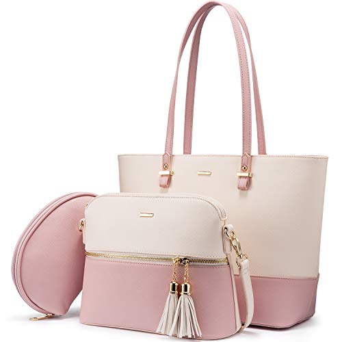 LOVEVOOK Handtasche Damen Schultertasche Handtaschen Tragetasche Damen Groß Designer Elegant Umhängetasche Henkeltasche Set 3-teiliges Set (Aprikosenrosa)… von LOVEVOOK