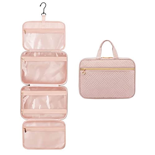 LOVEVOOK Kulturtasche Damen Gross, wasserdichte Kulturbeutel zum Aufhängen, Faltbare Waschtasche Kosmetiktasche Groß mit 360°Drehbare Haken, Waschbeutel Makeup Bag Cosmetic Bag für Damen. Rosa von LOVEVOOK