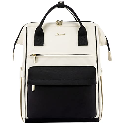 LOVEVOOK Backpack Women Handtasche 2 in 1 Wasserdichter Notebook Handgepäck Reiserucksack mit 15,6 Zoll Laptopfach & Anti Diebstahl School Bag Modern für Business Travel Büro Uni, Schwarz Beige von LOVEVOOK