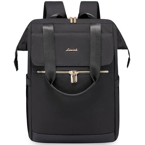 LOVEVOOK Damen-Rucksackhandtaschen Wasserdicht, Rucksack Damen Schwarz, Reiserucksack Laptoprucksack 17,3 Zoll, Handtasche Damen groß Tagesrucksack Backpack Women elegant, Daypacks Backpack Travel von LOVEVOOK