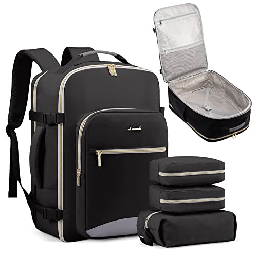 LOVEVOOK Handgepäck Rucksack, 40L Groß Reiserucksack Damen Flugzeug Koffer Travel Backpack, Wasserdicht Reisetasche mit 17 Zoll Laptopfach für Reise Business Geschäftsreise Weekend Wandern, Schwarz von LOVEVOOK