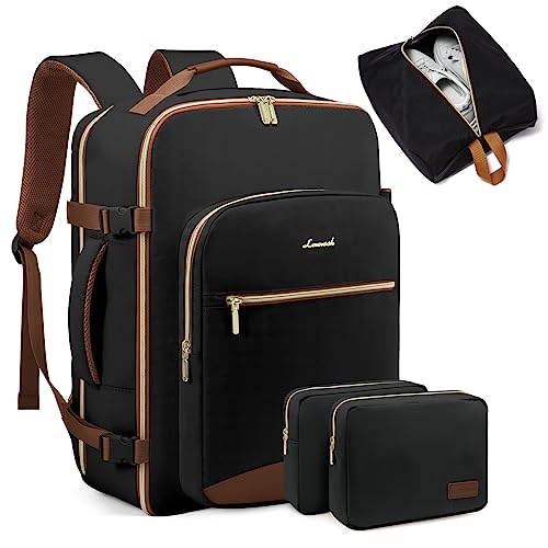 LOVEVOOK Handgepäck Rucksack, 40L Groß Reiserucksack Damen Flugzeug Koffer Travel Backpack, Wasserdicht Reisetasche mit 17 Zoll Laptopfach für Reise Business Geschäftsreise Weekend Wandern, Schwarz von LOVEVOOK