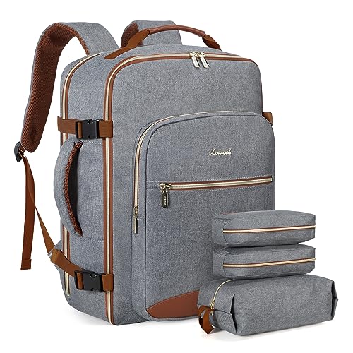 LOVEVOOK Handgepäck Rucksack, 40L Groß Reiserucksack Damen Flugzeug Koffer Travel Backpack, Wasserdicht Reisetasche mit 17 Zoll Laptopfach für Reise Business Geschäftsreise Weekend Wandern,Grau von LOVEVOOK