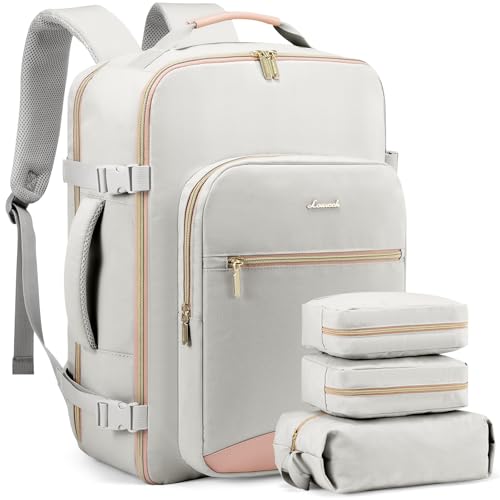 LOVEVOOK Handgepäck Rucksack Flugzeug, 30L Groß Reiserucksack Damen Kofferrucksack, Wasserdicht Reisetasche für 15,6 Zoll Laptop, Travel Backpack für Reise Business Wandern Weekend Grau von LOVEVOOK