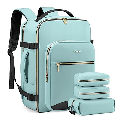 LOVEVOOK Handgepäck Rucksack Flugzeug, 40L Groß Reiserucksack Damen Kofferrucksack, Wasserdicht Reisetasche für 17 Zoll Laptop, Travel Backpack für Reise Geschäftsreise Business Wandern Weekend Grün von LOVEVOOK