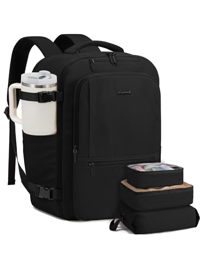 LOVEVOOK Rucksack Handgepäck Flugzeug, 30L Reiserucksack Herren Damen für 15,6 Zoll Laptop, Wasserdicht Travel Backpack Carry On Luggage, Weekender Handgepäck Tasche für Reise Arbeit Trip, Schwarz von LOVEVOOK