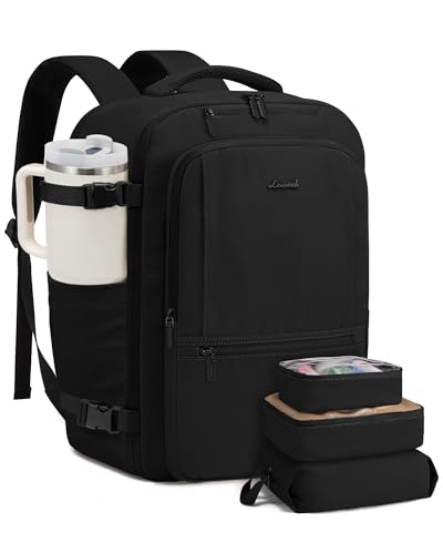 LOVEVOOK 50L Reiserucksack Groß, Rucksack Handgepäck Flugzeug mit 18 Zoll Laptopfach, Wasserdicht Travel Backpack Carry On Luggage, Business Kofferrucksack Herren Damen für Arbeit Reise, Schwarz von LOVEVOOK