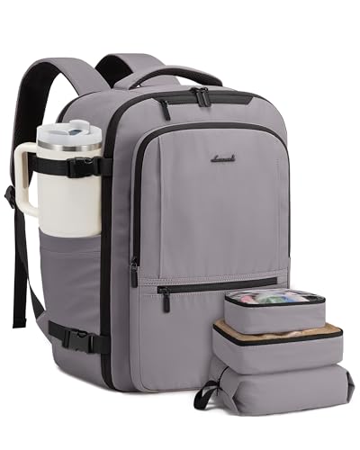 LOVEVOOK Reiserucksack Herren Damen, 40L Groß Rucksack Handgepäck Flugzeug mit 17 Zoll Laptopfach, Wasserdicht Travel Backpack Carry On Luggage, Business Kofferrucksack für Arbeit Urlaub, Grau von LOVEVOOK