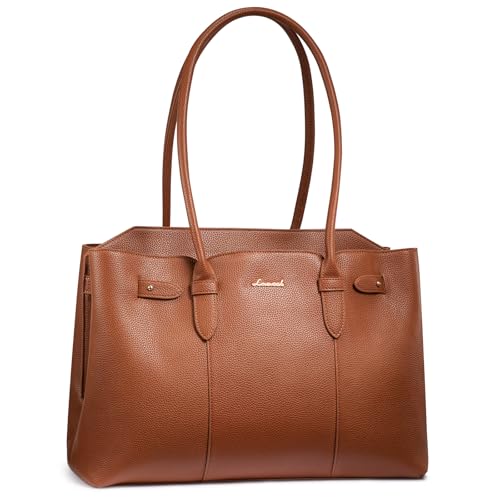 LOVEVOOK Handtasche Damen Groß, 15,6 Zoll Laptoptasche Arbeitstasche Tote Bag Elegant, Wasserdicht Leder Schultertasche Uni Shopper Tasche Lehrertasche für Business Schule Büro, Braun von LOVEVOOK
