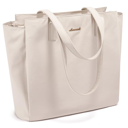 LOVEVOOK Shopper Tasche Damen Handtasche Mittelgroß Tote Bag Women Mit Reißverschluss Laptoptasche 14 Zoll Arbeitstasche Lehrertasche Einkaufstasche Schultertasche für Schule Uni Büro Reisen, Beige von LOVEVOOK