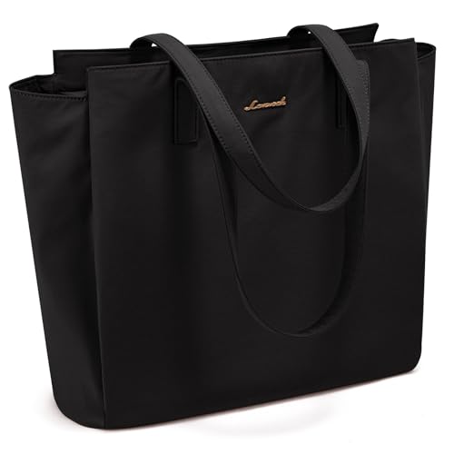 LOVEVOOK Handtasche Damen Mittelgroß Tote Bag Women Shopper Tasche Mit Reißverschluss Laptoptasche 14 Zoll Arbeitstasche Lehrertasche Einkaufstasche Schultertasche für Schule Uni Büro Reisen, Schwarz von LOVEVOOK