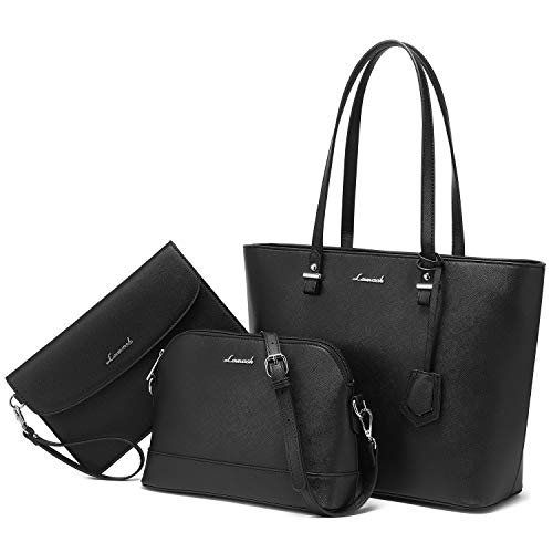 LOVEVOOK Handtasche Damen Schultertasche Handtaschen Tragetasche Damen Groß Designer Elegant Umhängetasche Henkeltasche Set 3-teiliges Set (C Schwarz) von LOVEVOOK