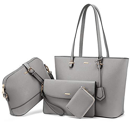 LOVEVOOK Handtasche Damen Schultertasche Handtaschen Tragetasche Damen Groß Designer Elegant Umhängetasche Henkeltasche Set 3-teiliges Set Grau von LOVEVOOK