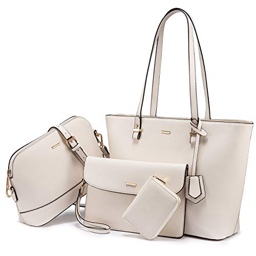 LOVEVOOK Handtasche Damen Shopper Schultertasche Blau Umhängetasche Damen Geldbörse Tragetasche Groß Damen Tasche Tote für Büro Reise Handtasche 3-teiliges Set, Beige von LOVEVOOK