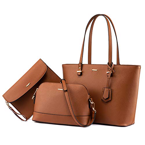 LOVEVOOK Handtaschen Damen Shopper Tasche Tragetasche Damen Schultertasche Groß Designer Elegant Ümhängetasche Henkeltasche Set 3-teiliges Set - Brown von LOVEVOOK